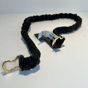 NWT Express Belt Black Leather Size S/M Gathered/Stretchie gold buckle #6175